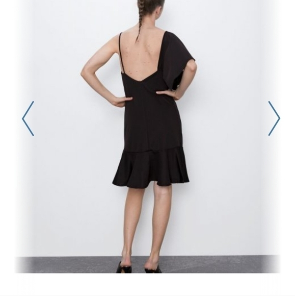 Zara Asymmetrical Black Dress Frilly Tiered Summer Dress Size L - Picture 2 of 3